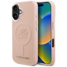 Karl Lagerfeld MagSafe iPhone 16 Hülle mit Initialen und Metalllogo – Pink