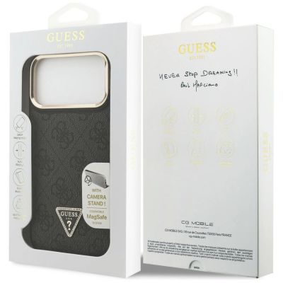 8. Guess 4G PU Dreieck-Logo & Standkamera Magsafe Hülle für iPhone 17 Pro Max - Schwarz