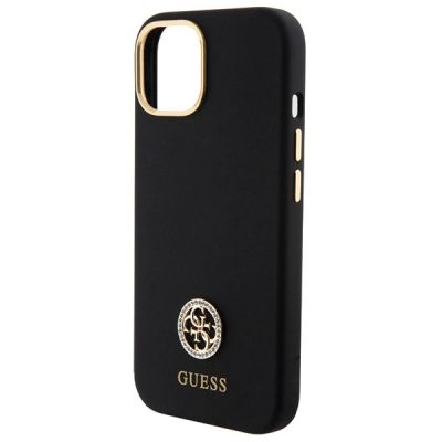 6. Guess Silicone Logo Strass 4G Case für iPhone 15 - Schwarz