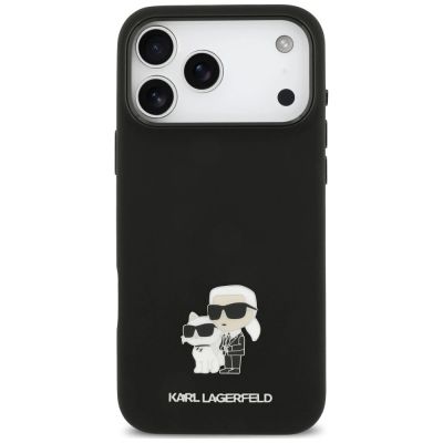 3. Karl Lagerfeld Silicone Karl&Choupette Metal Pin Hülle für iPhone 18 Pro Max / 17 Pro Max – Schwarz