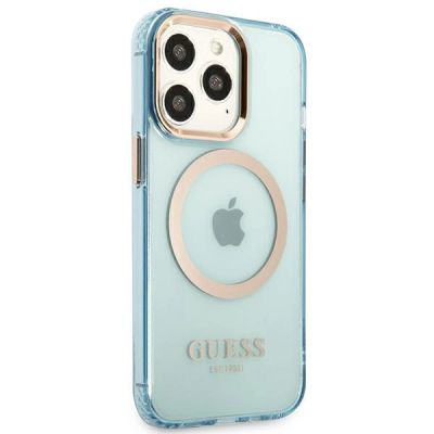 4. Guess Gold Outline Translucent MagSafe Hülle für iPhone 13 Pro / iPhone 13 – Blau