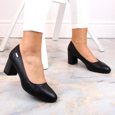 16. Sergio Leone W SK314A schwarze Pumps mit dekorativem Blockabsatz