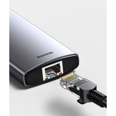 16. HUB Baseus Metal Gleam 6in1 USB-C - USB-C PD 100W 1x HDMI 4K 30Hz 3x USB-A 3.2 1x RJ45 - grau