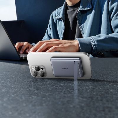 12. Baseus PicoGo AM31 Qi2 5000mAh 20W Ultradünne MagSafe-kompatible Powerbank mit Ständer und Baseus Simple USB-C 20cm geflochtenem Kabel – Grau