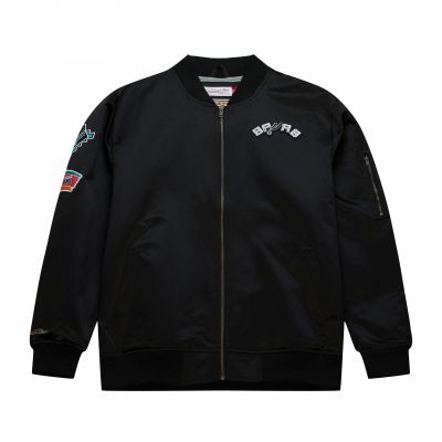 Mitchell & Ness Leichte Satin-Bomberjacke San Antonio Spurs M SJKT6599-SASYYPPPBLCK