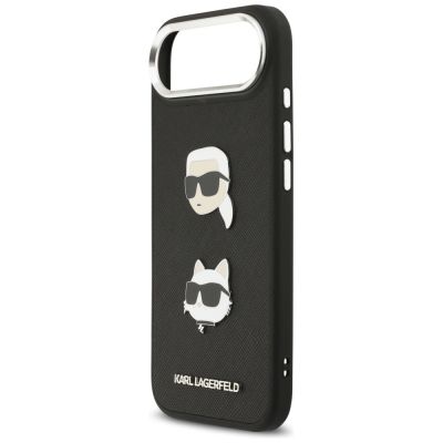 6. Karl Lagerfeld FW iPhone Air Hülle mit genarbten Karl & Choupette Köpfen, Pins und Logo - Schwarz