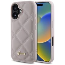 Guess Quilted Metal Logo-Hülle für iPhone 16 – Rosa