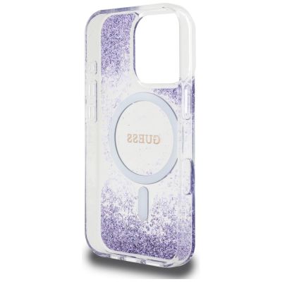 7. Guess HC Resin Bottom Glitter MagSafe Case für iPhone 16 Pro Max - Lila