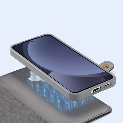 7. Dux Ducis Lawa Lederhülle für Samsung Galaxy S25+ mit abnehmbarer magnetischer Brieftasche – Grau