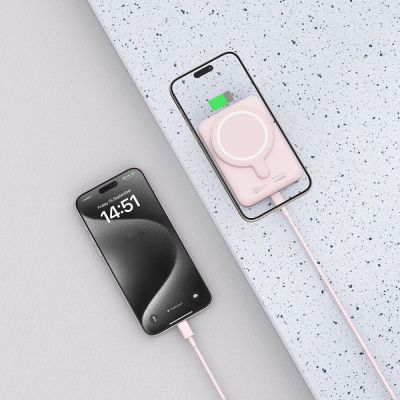 6. Tech-Protect LifeMag PB10 Powerbank mit MagSafe 5000 mAh 15 W USB-C-Anschluss – Rosa + USB-C-Kabel