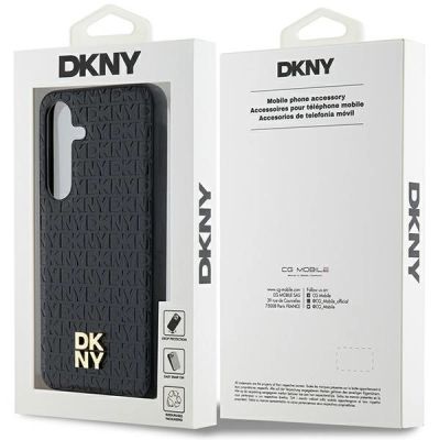 8. DKNY Leather Pattern Metal Logo MagSafe-Hülle für Samsung Galaxy S24+ – Schwarz