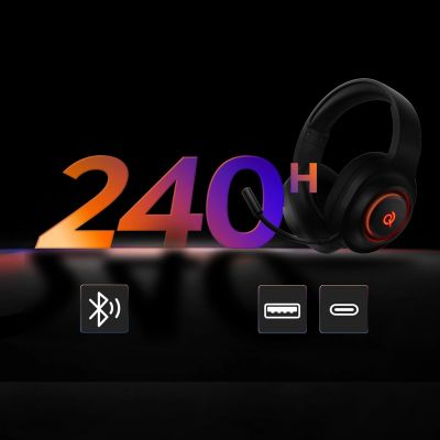 9. QCY Heroad V200 Tri-Mode Gaming-Kopfhörer mit 7.1-Sound, 240 Stunden Akkulaufzeit und abnehmbarem Mikrofon – Schwarz