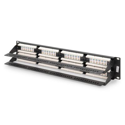 6. Digitus Patchpanel 19 Zoll, 48 RJ45-Anschlüsse, LSA vertikal, Cat. 6, ungeschirmt, 2 HE, schwarz, Kabelführung, Beschriftungsfelder