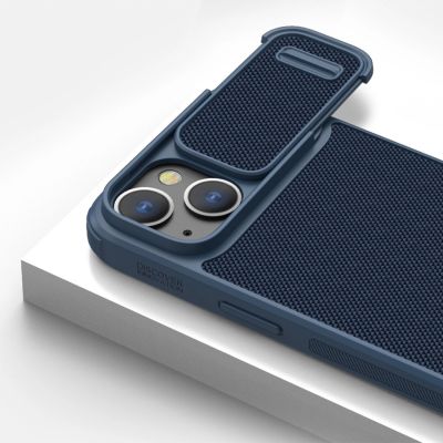 13. Nillkin Textured S Case für iPhone 14 Plus, gepanzerte Hülle mit Kameraabdeckung, blau