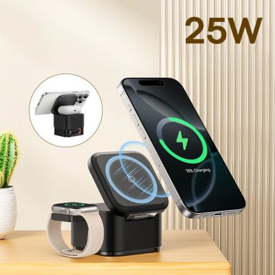 2. Baseus MagPro 3in1 25W MagSafe kompatibles induktives Ladegerät für Telefon und Smartwatch - Schwarz