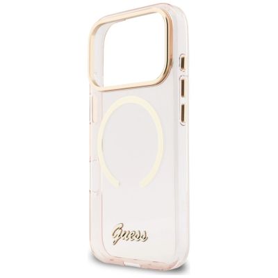 6. Guess IML Script Metal MagSafe Hülle für iPhone 17 Pro – Pink