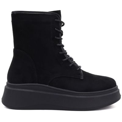 2. Schwarze Wildleder-Ankle-Boots für Damen mit dickem Plateau, Modell M.Daszyński SA257-1