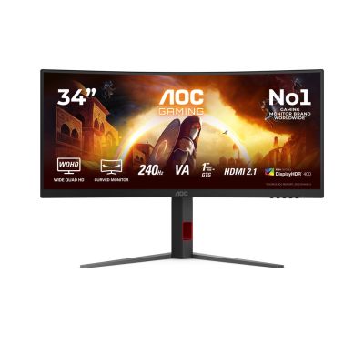 18. AOC CU34G4Z 34-Zoll-Monitor, Fast VA, WQHD 21:9, 240 Hz, 1 ms, 3440 x 1440 Pixel, 450 cd/m², 2 HDMI-Anschlüsse, Schwarz