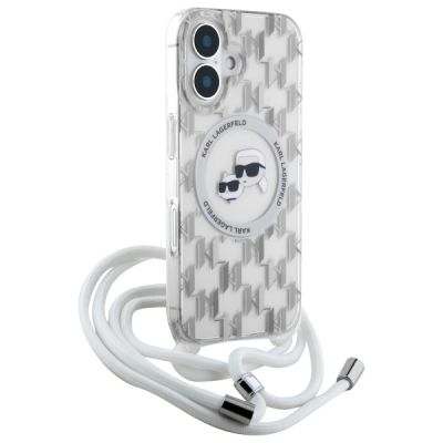 3. Karl Lagerfeld IML Crossbody Monogram Karl & Choupette Head MagSafe-Hülle für iPhone 16 – transparent