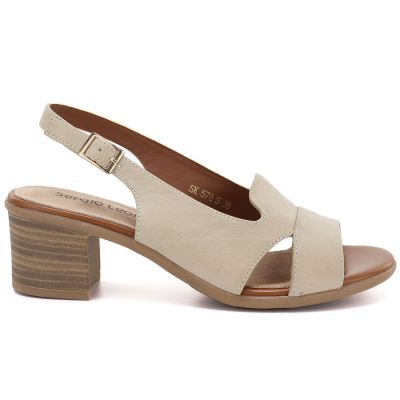 2. Beige Sergio Leone SK578-S Damen-Blockabsatzsandalen aus Leder