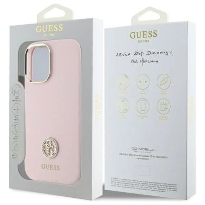 8. Guess Silikon Logo Strass 4G Hülle für iPhone 16 - Hellrosa