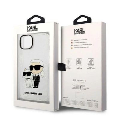 8. Karl Lagerfeld Glitzer Karl&Choupette Hülle für iPhone 14 Plus – transparent