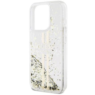6. Guess Liquid Glitter Gold Stripes Hülle für iPhone 15 Pro Max – transparent