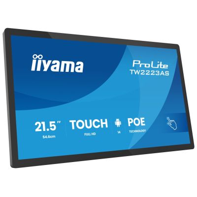 iiyama TW2223AS-B3P Digital Signage-Display, interaktives Flachbildschirm-Display, 54,6 cm (21,5 Zoll), Wi-Fi, 450 cd/m² Full HD, schwarzer Touchscreen, integrierter Prozessor, Android, 24/7-Betrieb