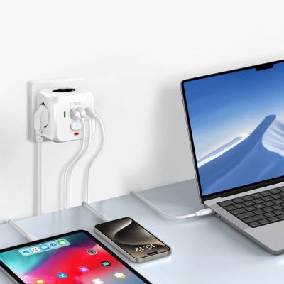 3. Tech-Protect PCL3x4 Steckdosenleiste, 2x USB-A, 2x USB-C, 3x AC Typ Schuko - Weiß