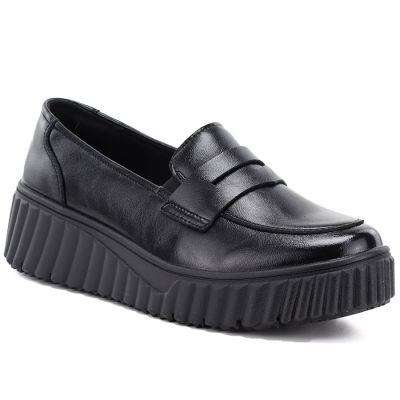 Schwarze Keilmokassins aus Leder, Vinceza 133135
