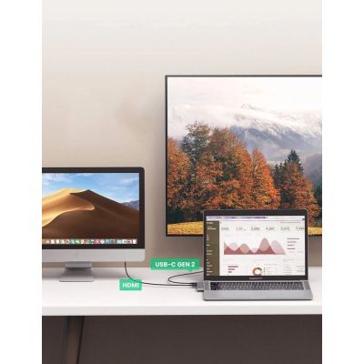 15. HUB Ugreen 60559 2x USB-C / USB-C PD (Thunderbolt 3, 100 W, 4K 60 Hz, 10 Gbit/s) / HDMI 4K 30 Hz / 3x USB 3.0 für MacBook Pro / Air – Grau