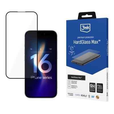 3mk HardGlass Max Schwarzes, vollflächiges, verstärktes Schutzglas für iPhone 16 Pro Max