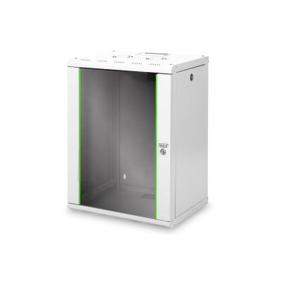 10. Digitus Unique 19" 16U Wand-Netzwerkschrank 600x450 mm, Glastür, grau, ungeteilt, montiert, 100 kg
