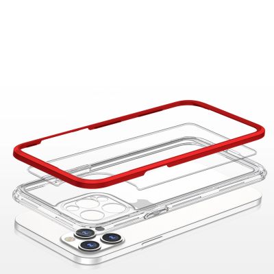 5. Klare 3-in-1-Hülle für iPhone 12 Pro Rahmen-Gel-Cover rot