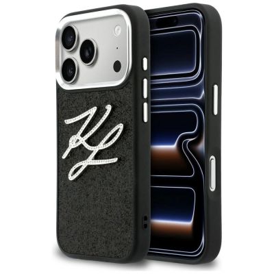 Karl Lagerfeld IML Glitter KL Diamond Logo Hülle für iPhone 17 Pro - Schwarz