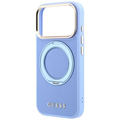 6. Guess Ring Stand 360 Grained Classic Logo MagSafe Hülle für iPhone 18 Pro Max / 17 Pro Max – hellblau