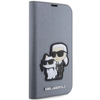 5. Karl Lagerfeld KLBKP14LSANKCPG iPhone 14 Pro 6,1" Bücherregal Silber/Silber Saffiano Karl & Choupette