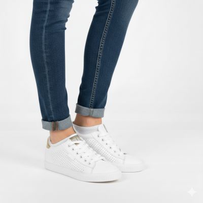 5. Damen-Sneaker, niedrig geschnitten, durchbrochenes Design, Kunstleder, weiß, Big Star TT274020