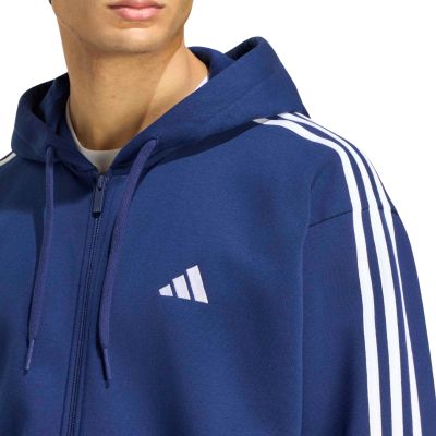 4. adidas Essentials Fleece-Kapuzenjacke für Herren mit 3 Streifen und durchgehendem Reißverschluss, Marineblau, KY4144