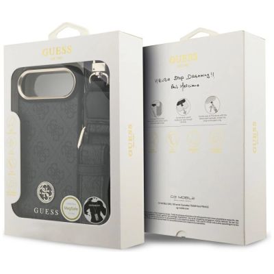 9. Guess 4G Strass Logo & Big Strap Metal Buttons MagSafe Hülle für iPhone Air - Schwarz
