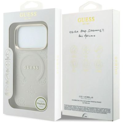 8. Guess Saffiano Peony & Ring MagSafe Schutzhülle für iPhone 18 Pro / 17 Pro – Beige
