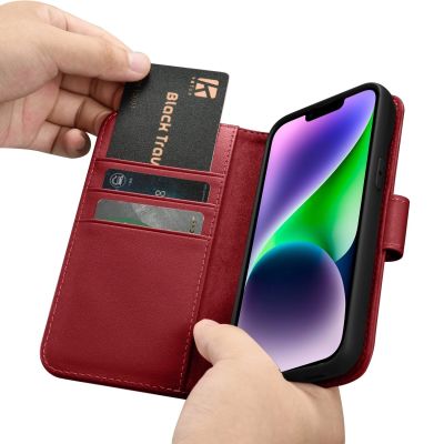 16. iCarer Wallet Case 2in1 Cover iPhone 14 Plus Anti-RFID Leder Flip Cover Rot (WMI14220727-RD)