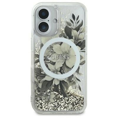 3. Guess Liquid Glitter Flower MagSafe Hülle für iPhone 16 - beige