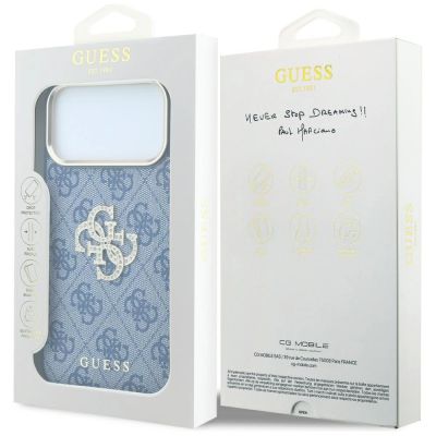 8. Guess 4G & Big Strass Logo Hülle für iPhone 18 Pro / 17 Pro - Blau