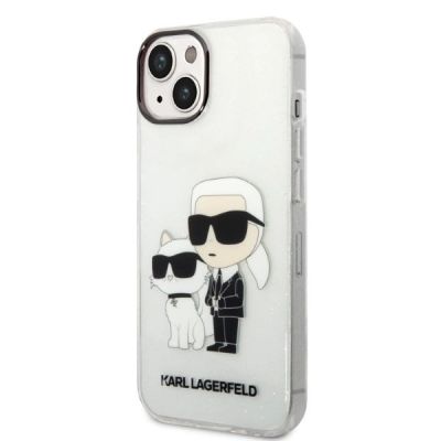 2. Karl Lagerfeld Glitzer Karl&Choupette Hülle für iPhone 14 Plus – transparent
