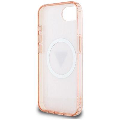 7. Guess IML Metal Glitter 4G Circle Triangle MagSafe Hülle für iPhone 16e - Pink
