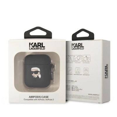 3. Karl Lagerfeld KLA2RUNIKK AirPods 1/2 Hülle schwarz/schwarz Silikon Karl Head 3D
