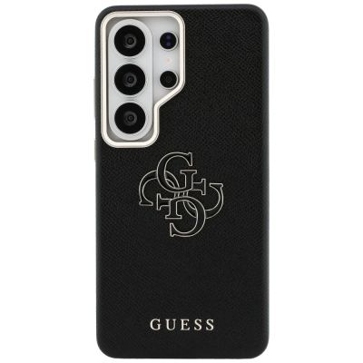 3. Guess Hülle mit genarbtem, großem 4G-Metalllogo für Samsung Galaxy S26 Ultra – Schwarz
