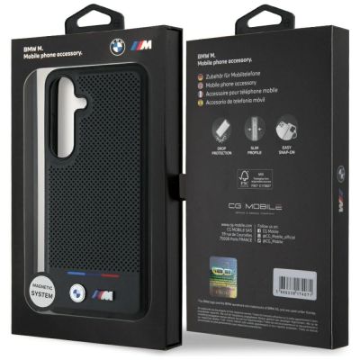 8. BMW Leder Tricolor Stripe MagSafe Hülle für Samsung Galaxy S25 - Schwarz