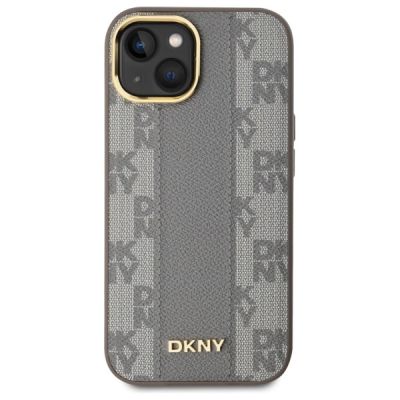 3. DKNY Leather Checkered Mono Pattern MagSafe-Hülle für iPhone 15 Plus – Beige
